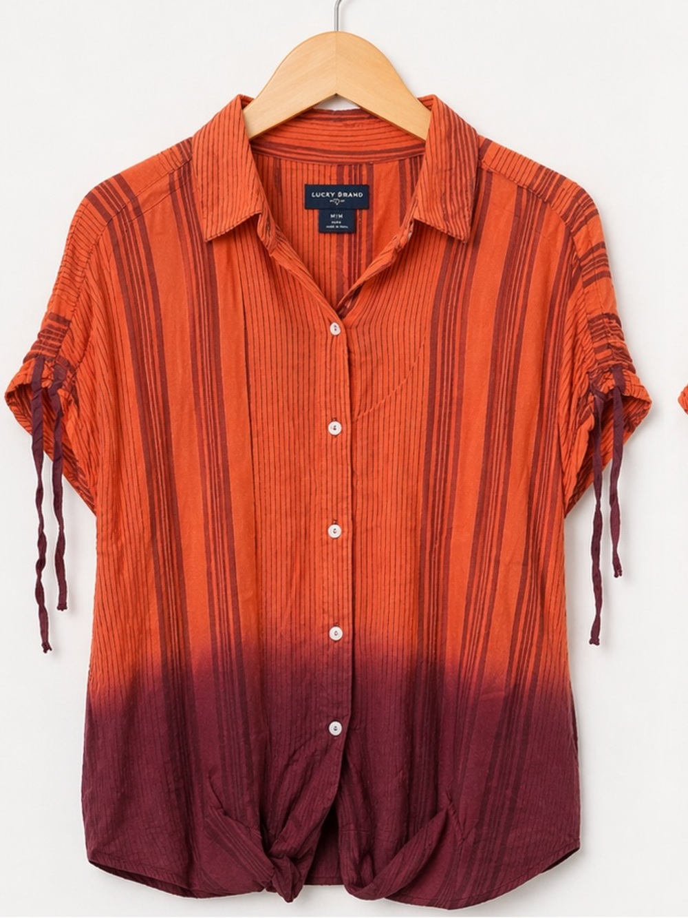 Free People Orange to Burgundy Ombre Striped Short-Sleeve Button Down | Size M/L